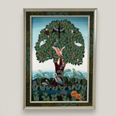 Vintage Modernist Painting of a Tree with Birds and Fruit by Ruth Schindler