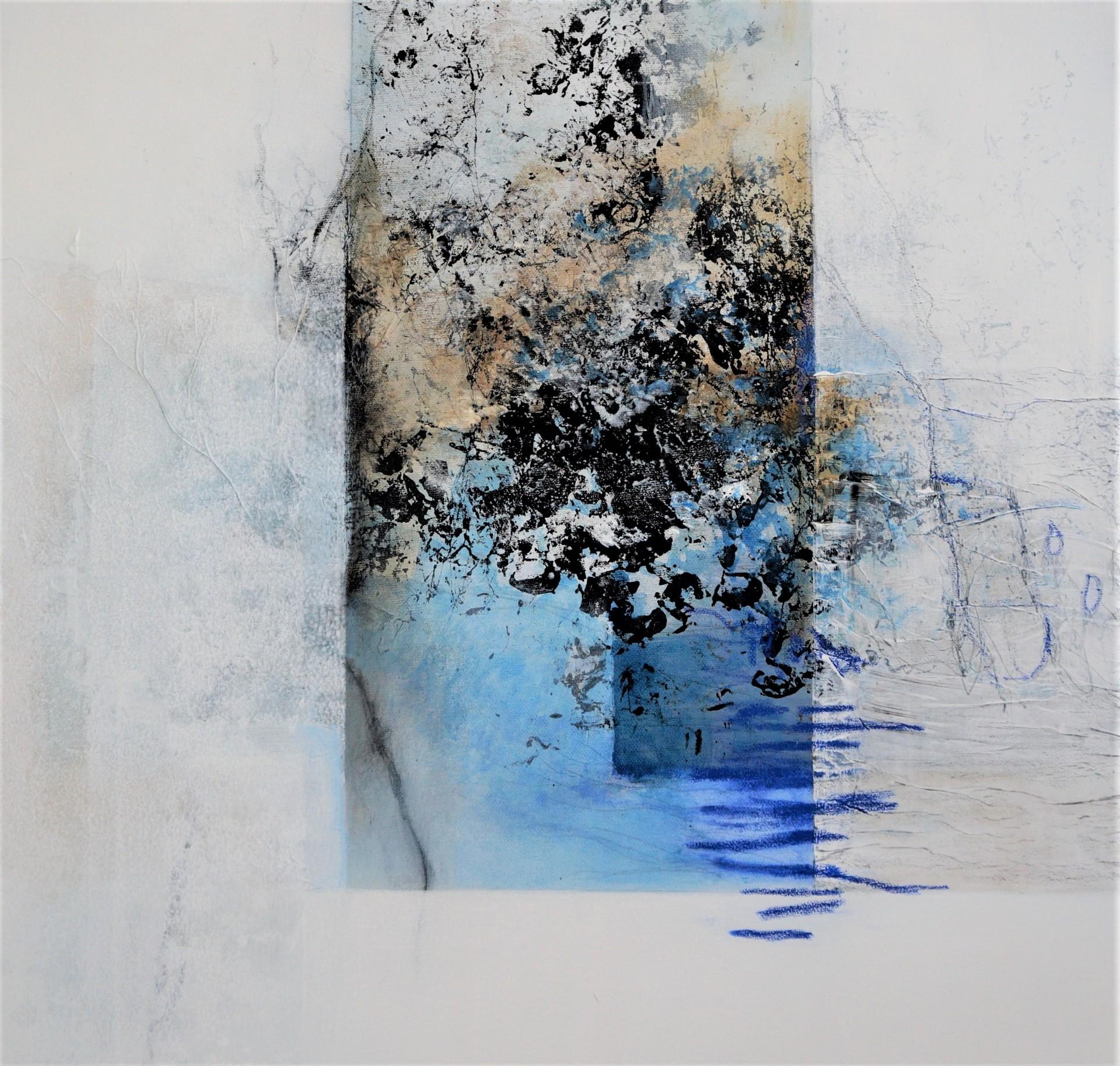 By the Water by Ruth Schleeh Blue, black,minimal abstract, contemporary painting