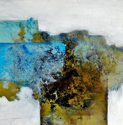 Green Pond par Ruth Schleeh - Bleu, beige, abstrait minimal, peinture contemporaine
