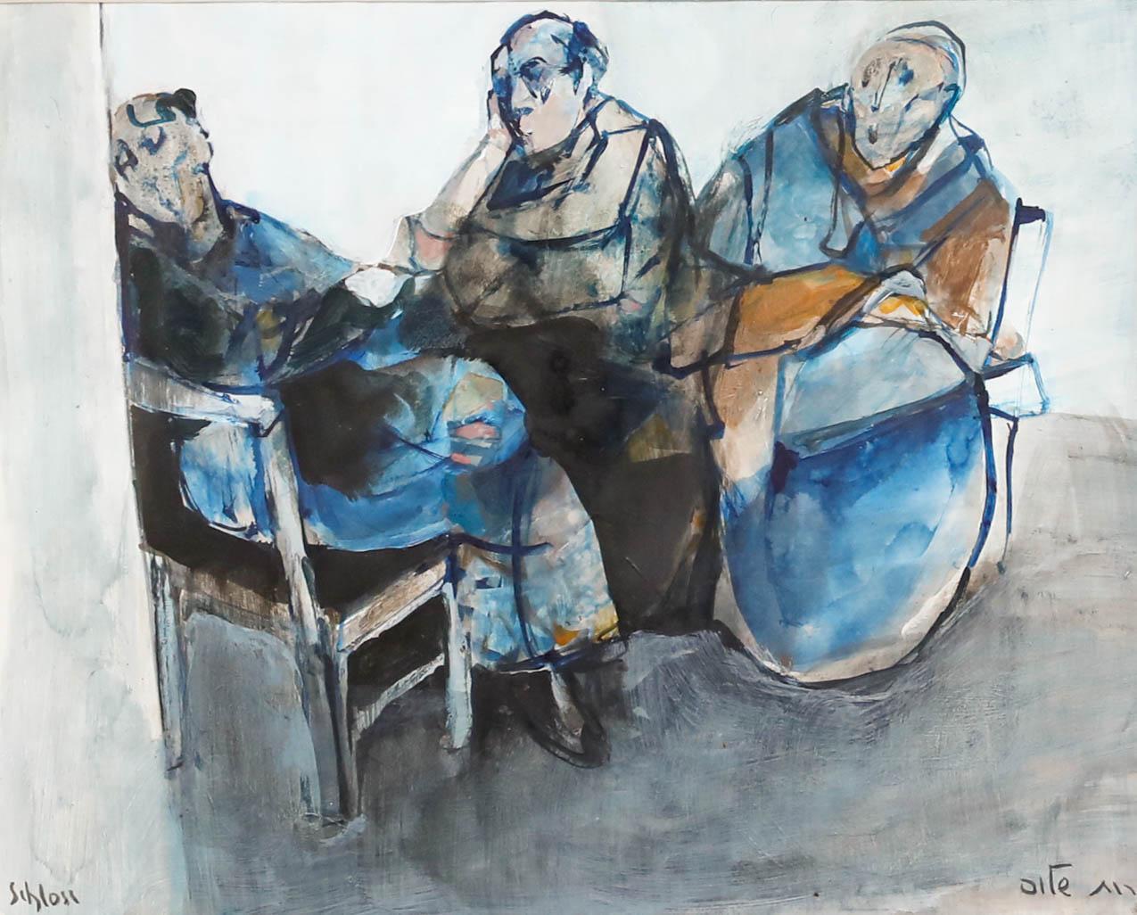 Ruth Schloss (1922-2013) - Contemporary Mixed Media, Three Figures For Sale 1