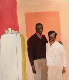 Kitchen Couple, figurative oil painting of husband and wife