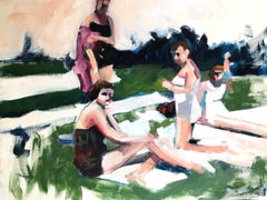 Untitled Study (Loungers), figurative oil painting of women relaxing on lawn