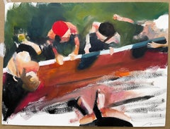 Untitled Study (Swimmers), figurative oil painting of people in lake