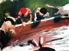 Untitled Study (Swimmers), figurative oil painting of people in lake