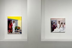 Wedding Belles, figurative oil painting of Black women getting ready, bride