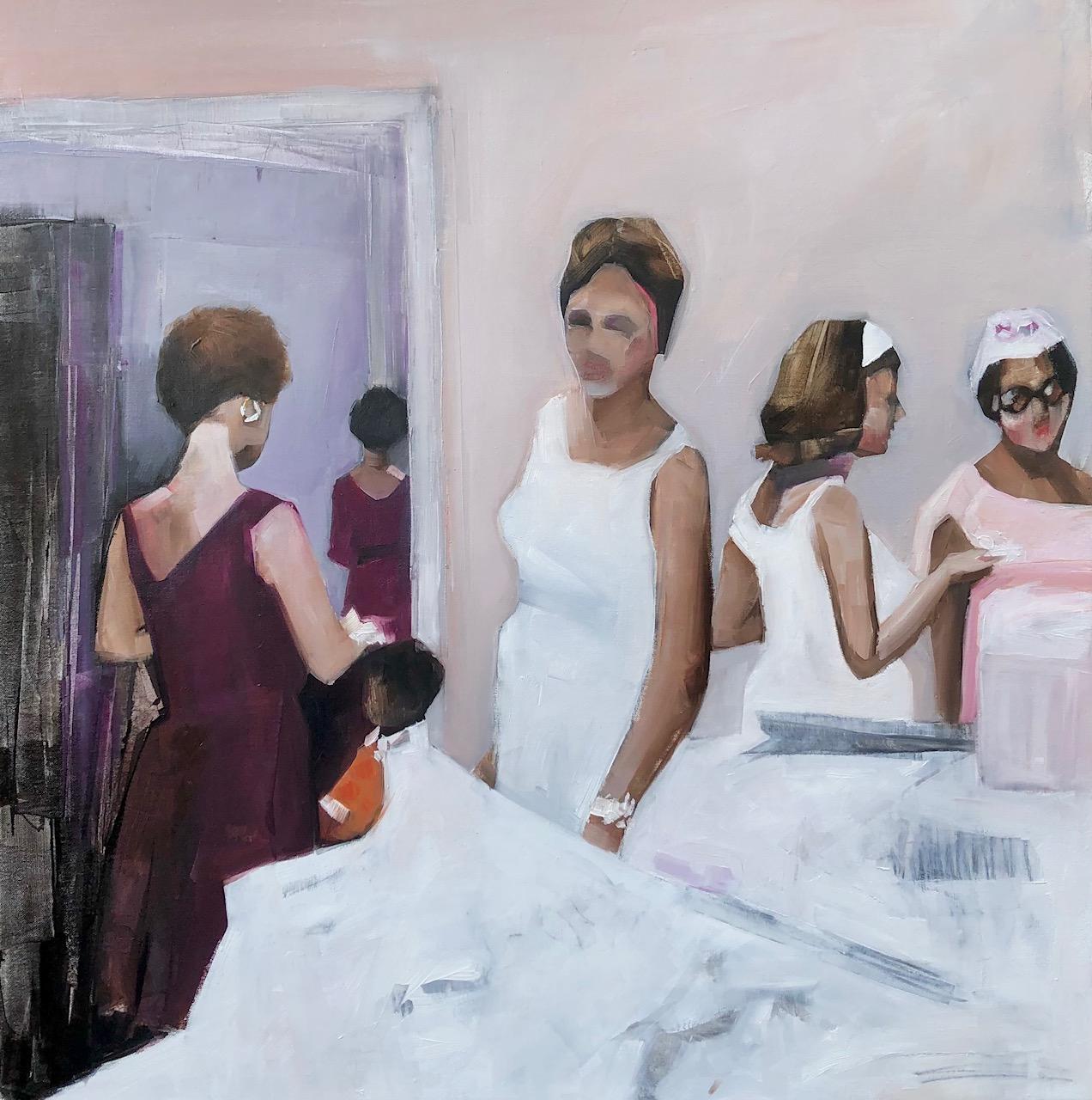 Ruth Shively Figurative Painting - Wedding Belles, figurative oil painting of women getting ready, bride
