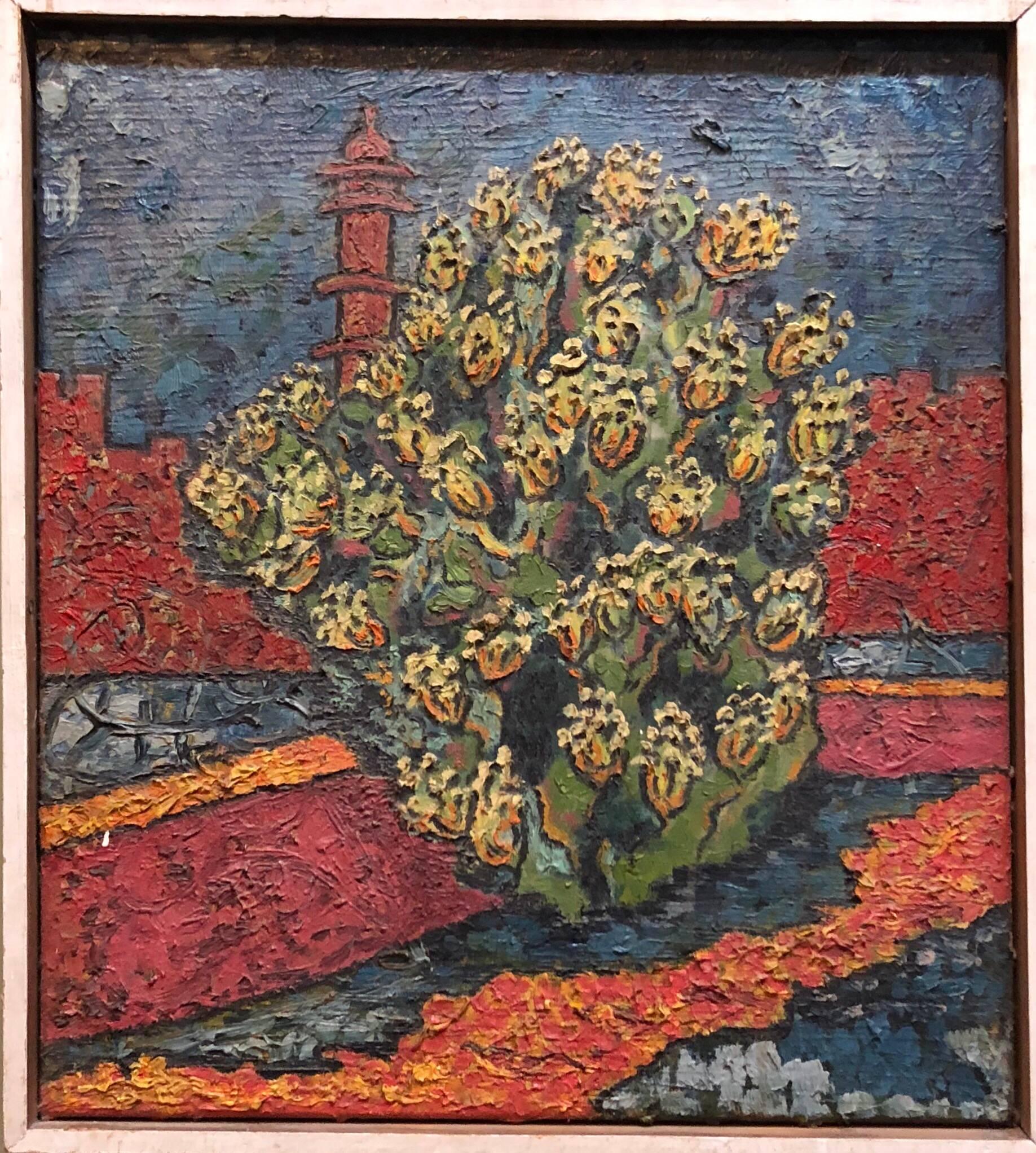 Peinture à l'huile de la tour de David de Jérusalem, Sabra, israélienne moderniste - Painting de Ruth Thomas