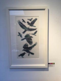 Una bandada de grajos - impresión original estarcido plumas papel japonés