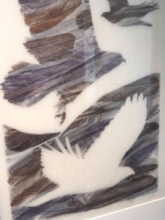 Ascend and Glide - contemporary monoprint washi paper purple birds