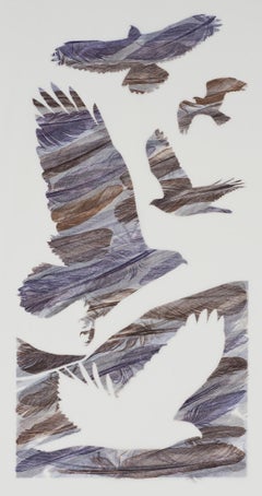 Ascend and Glide - oiseaux violets contemporains en papier washi monogravé