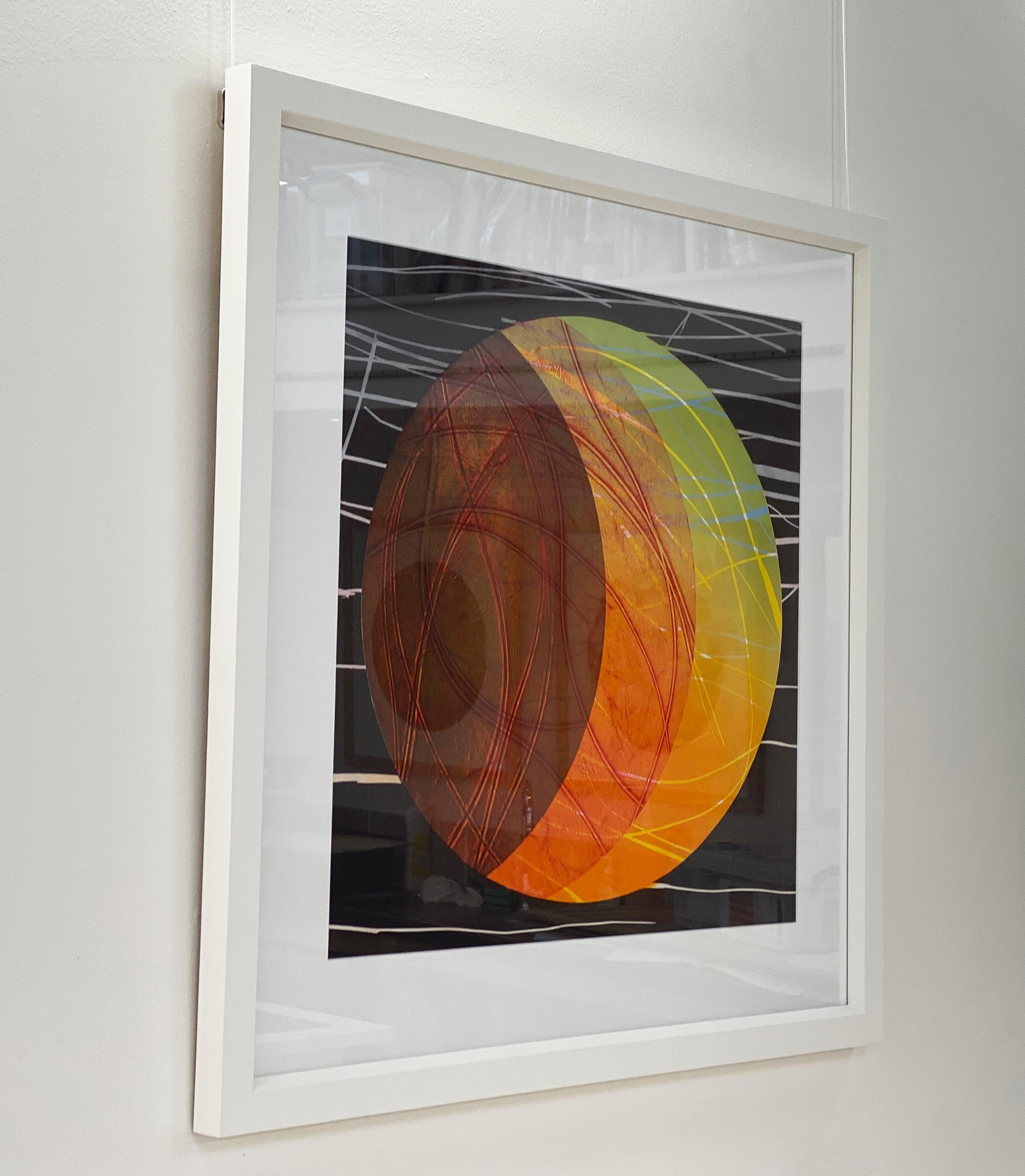 Eclipse II - collage de planètes abstraites contemporaines colorée à la main en relief - Contemporain Print par Ruth Thomas