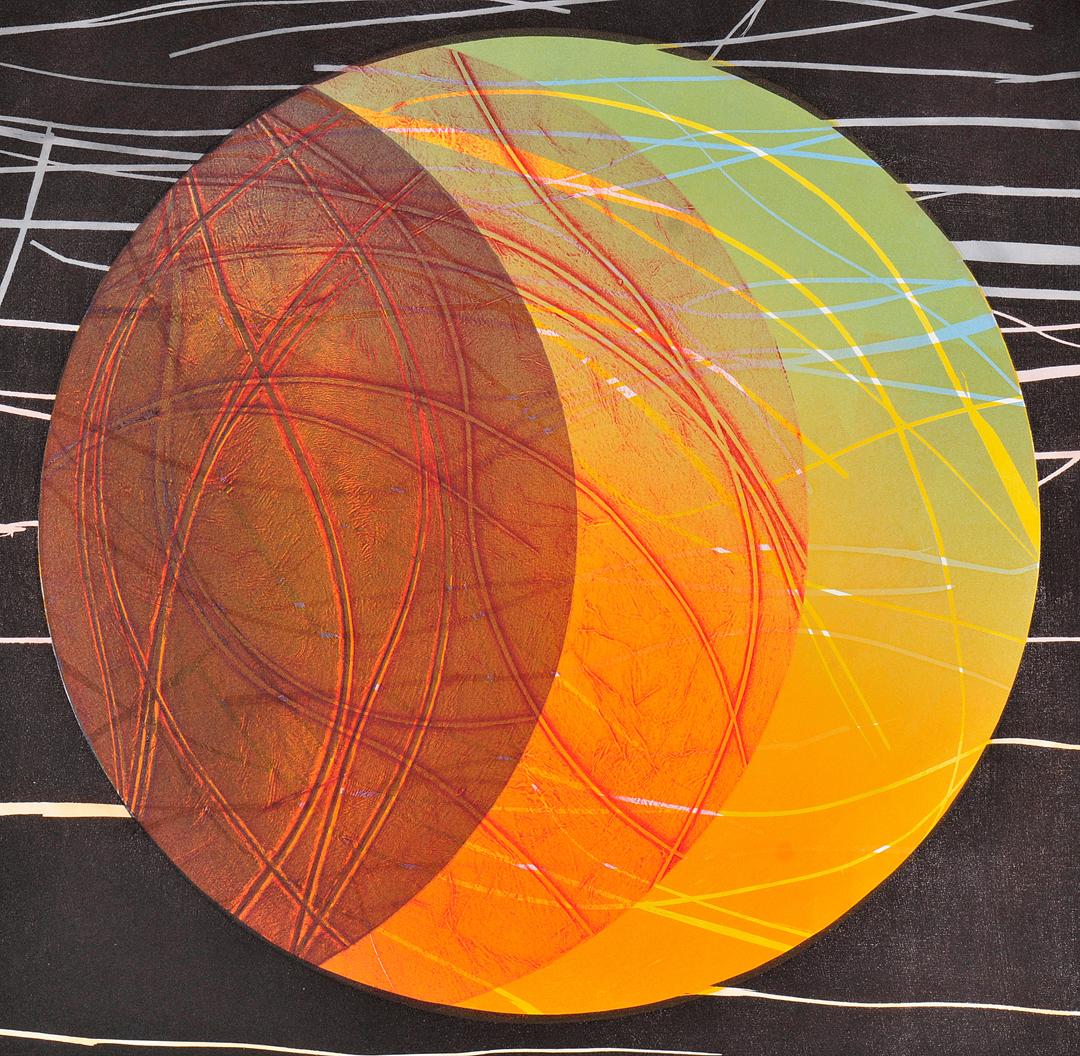 Eclipse II - collage de planètes abstraites contemporaines colorée à la main en relief - Print de Ruth Thomas