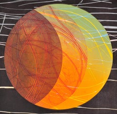 Eclipse II - contemporary abstract planet collagraph hand coloured relief print