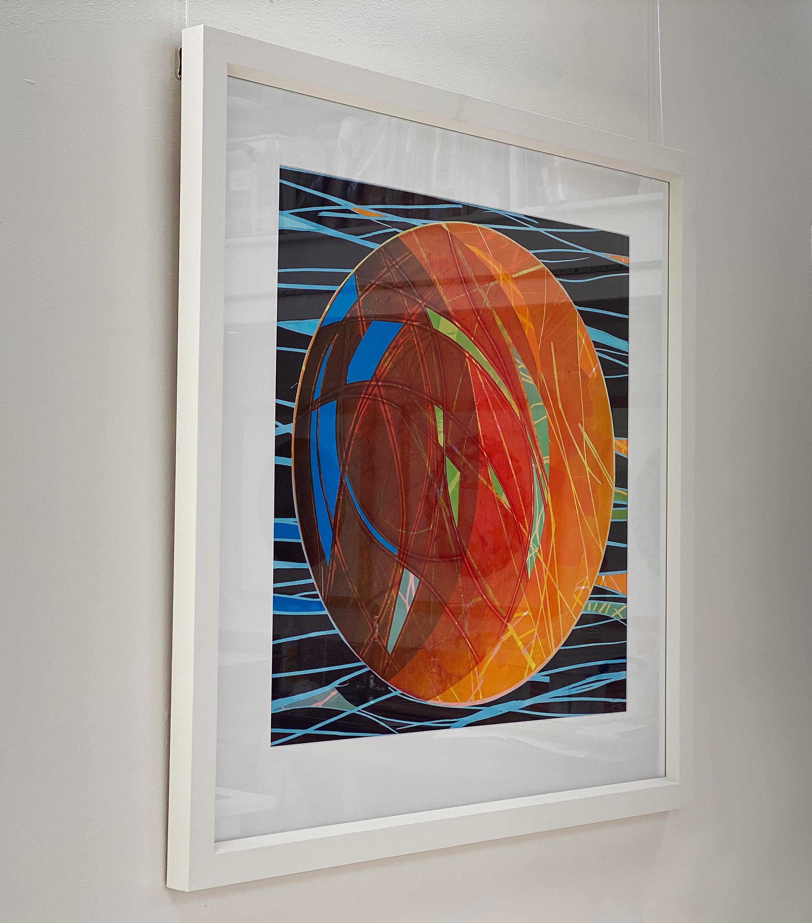 Sphere II - planet collagraph hand coloured print - Contemporary Print by Ruth Thomas