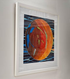 Sphere II - planet collagraph hand coloured print