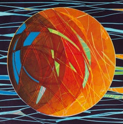 Sphere II - planet collagraph hand coloured print