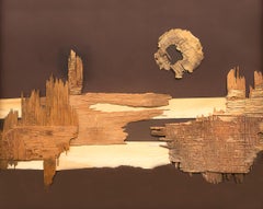 Bridge to Nowhere, Abstract Oil Painting with Wood Collage, Brown Tones