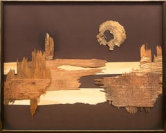 Bridge to Nowhere, Abstract Oil Painting with Wood Collage, Brown Tones