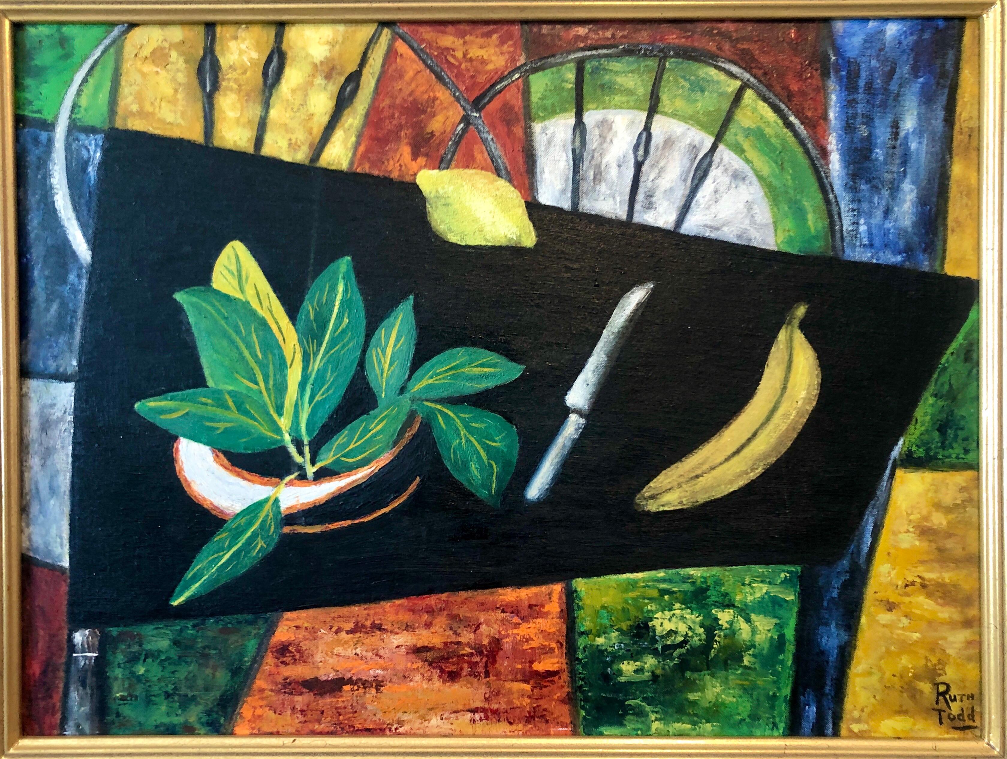 Colorado Mujer Pintura al Óleo Expresionista Abstracta Modernista Naturaleza Muerta, Fruta - Painting de Ruth Todd