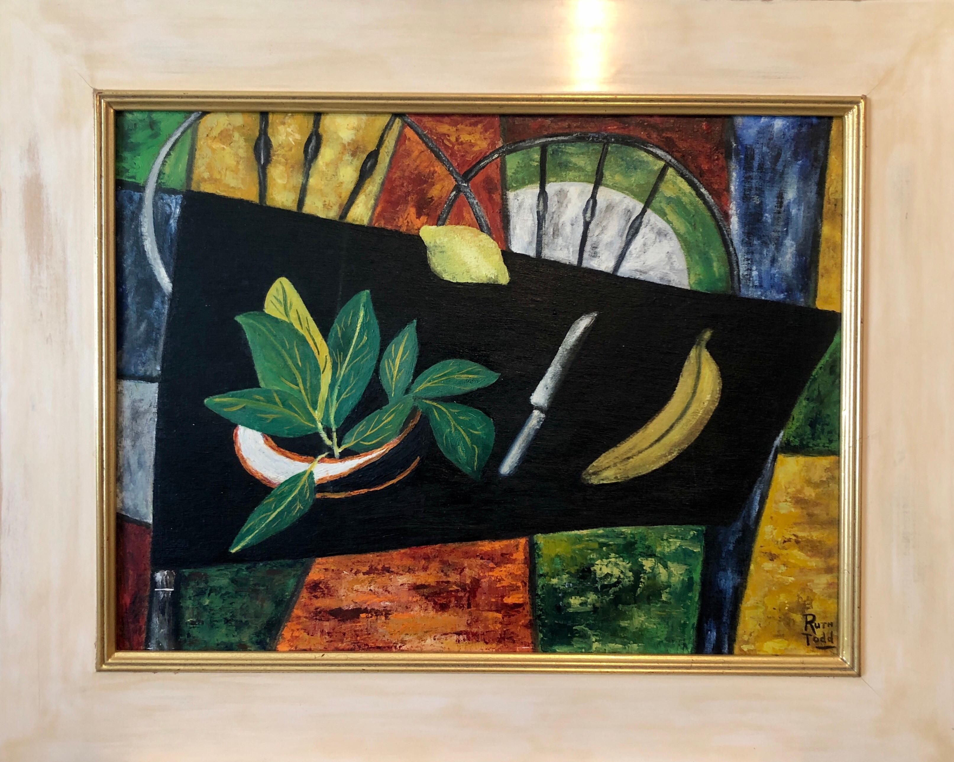Colorado Mujer Pintura al Óleo Expresionista Abstracta Modernista Naturaleza Muerta, Fruta - Painting Moderno de Ruth Todd