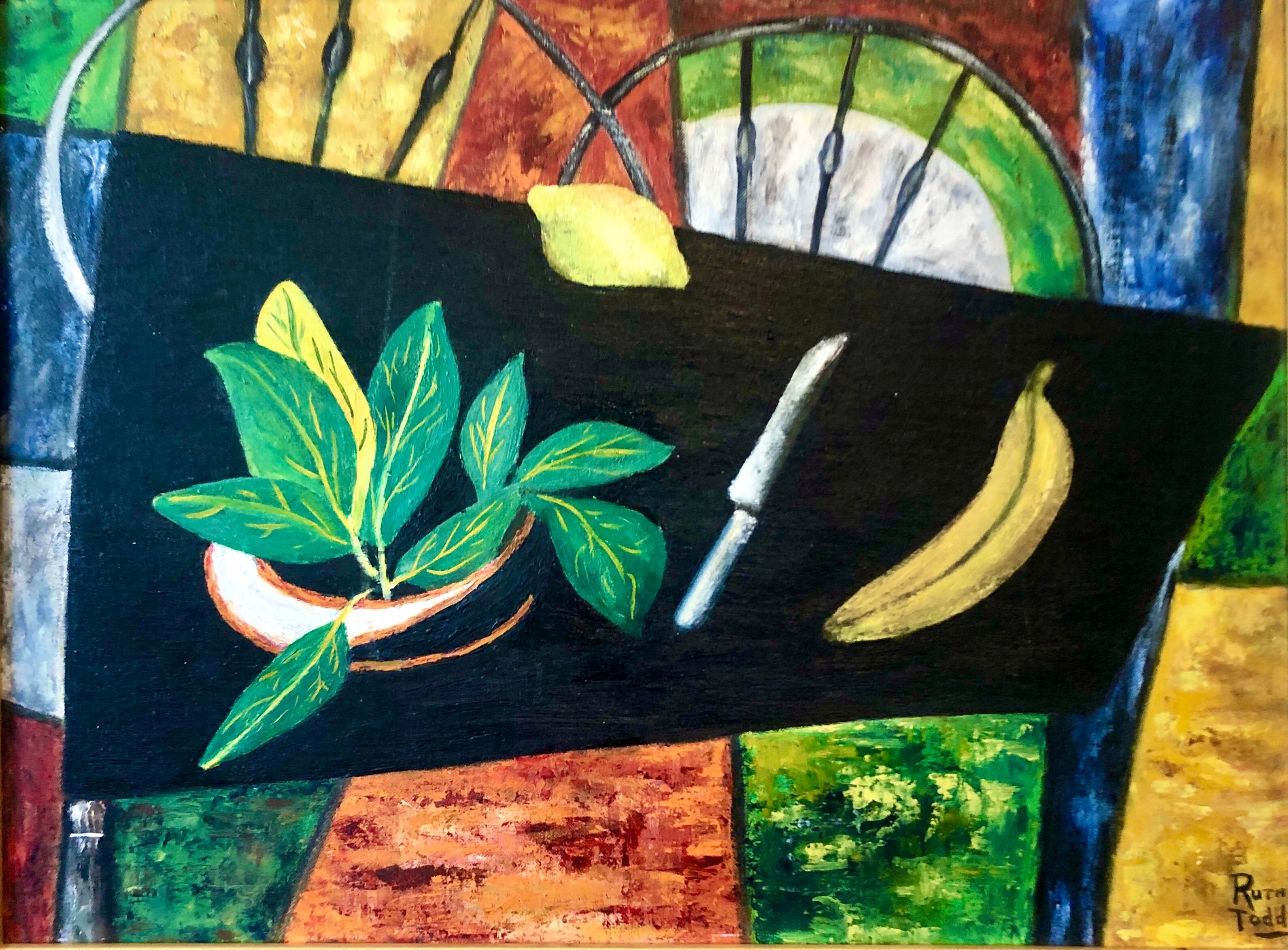 Interior Painting de Ruth Todd - Colorado Mujer Pintura al Óleo Expresionista Abstracta Modernista Naturaleza Muerta, Fruta