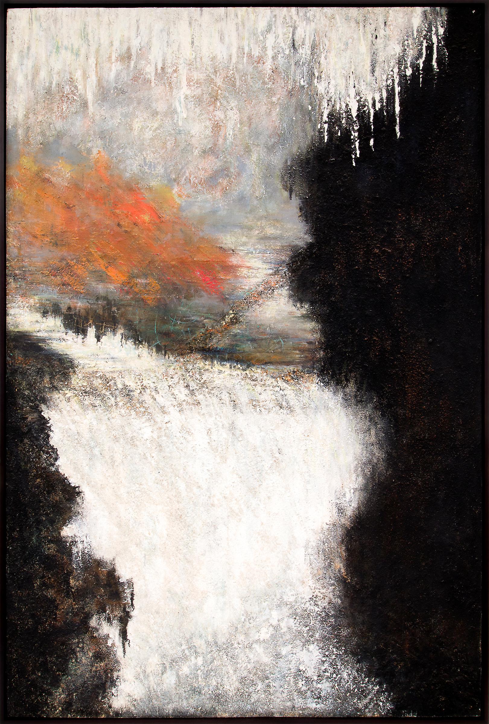The Seventh Day (Large Abstract Painting in White, Black/Brown, Orange, Yellow) - Mixed Media Art by Ruth Todd