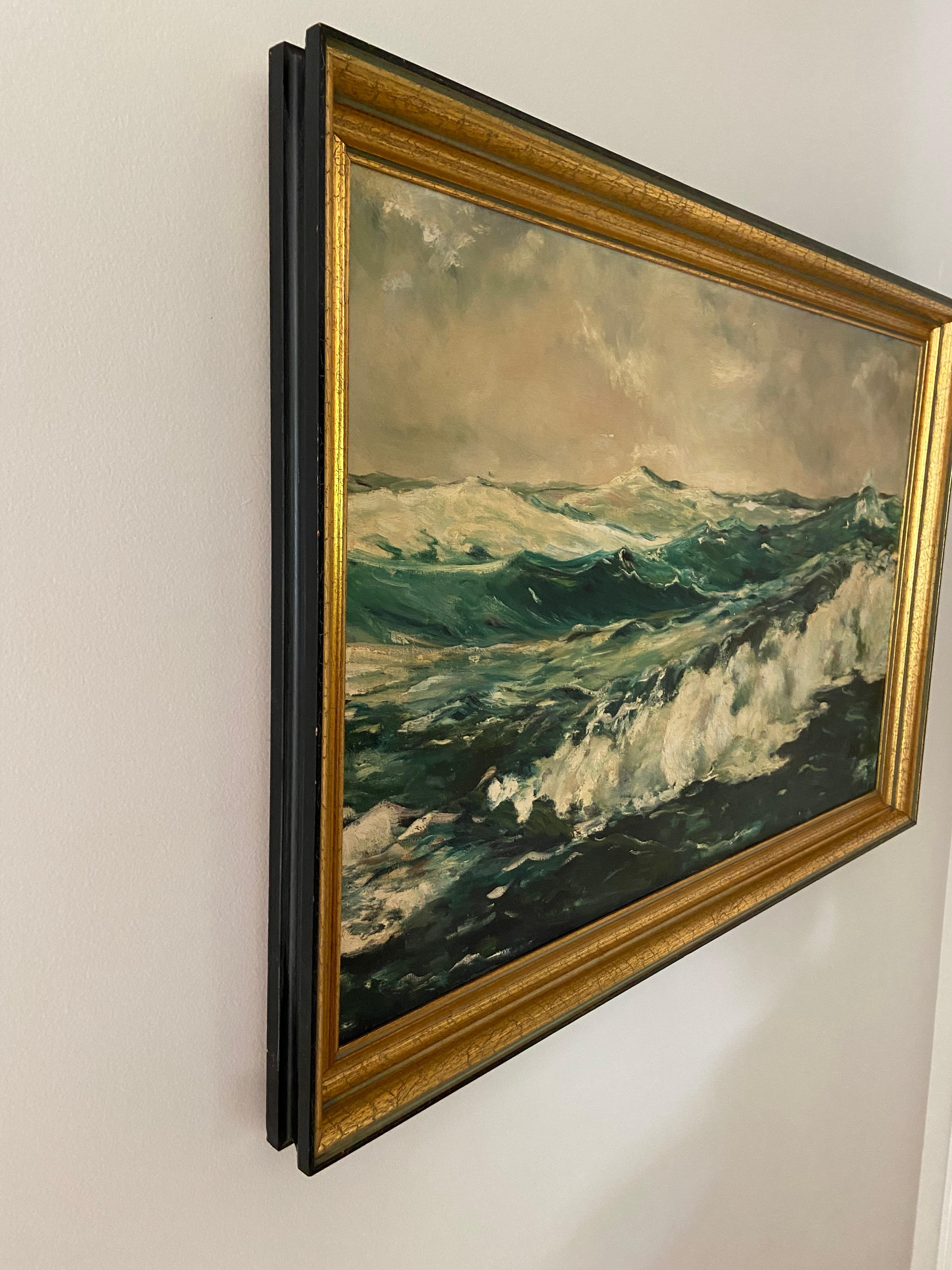 A wonderful signed seascape oil painting on canvas by Listed artist, Ruth Vail. Emblematic of her very best work capturing the essence of the sea. A beautifully executed, impeccably detailed coastal scene in rich, realistic, natural colors from