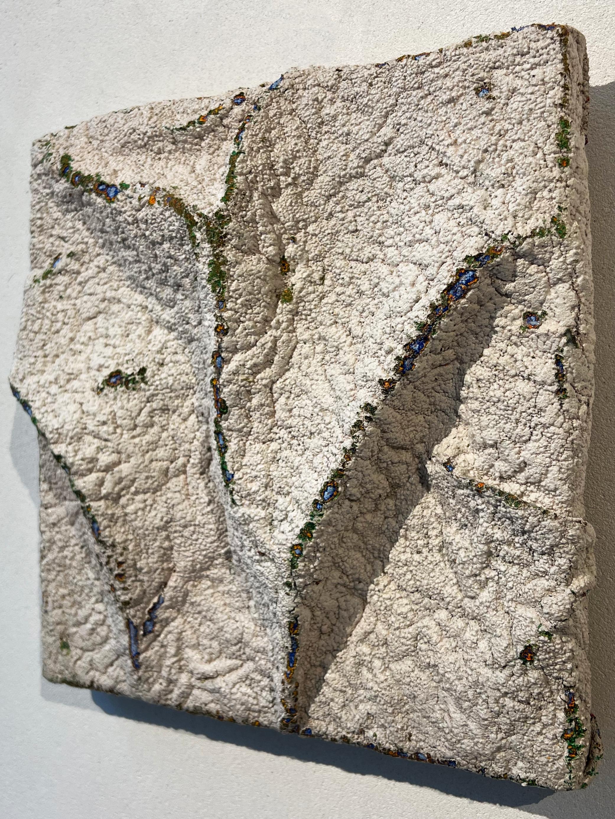 Beach dunes with hundreds of layers of colors, white with folds unique texture - Gray Landscape Painting by Ruth Vidal