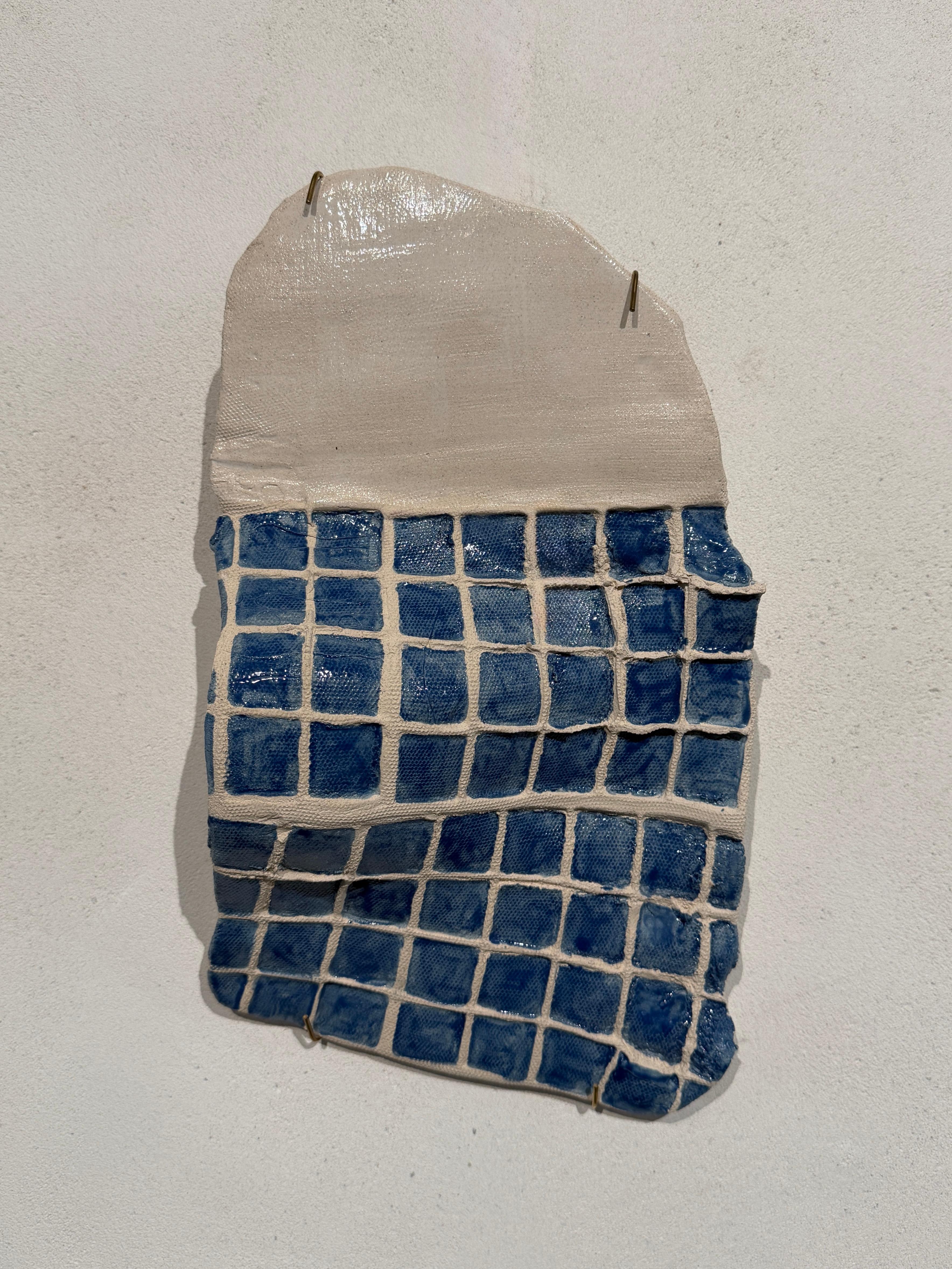 Ceramic wall tile, natural blue pigment and glaze, designer pool tile plate