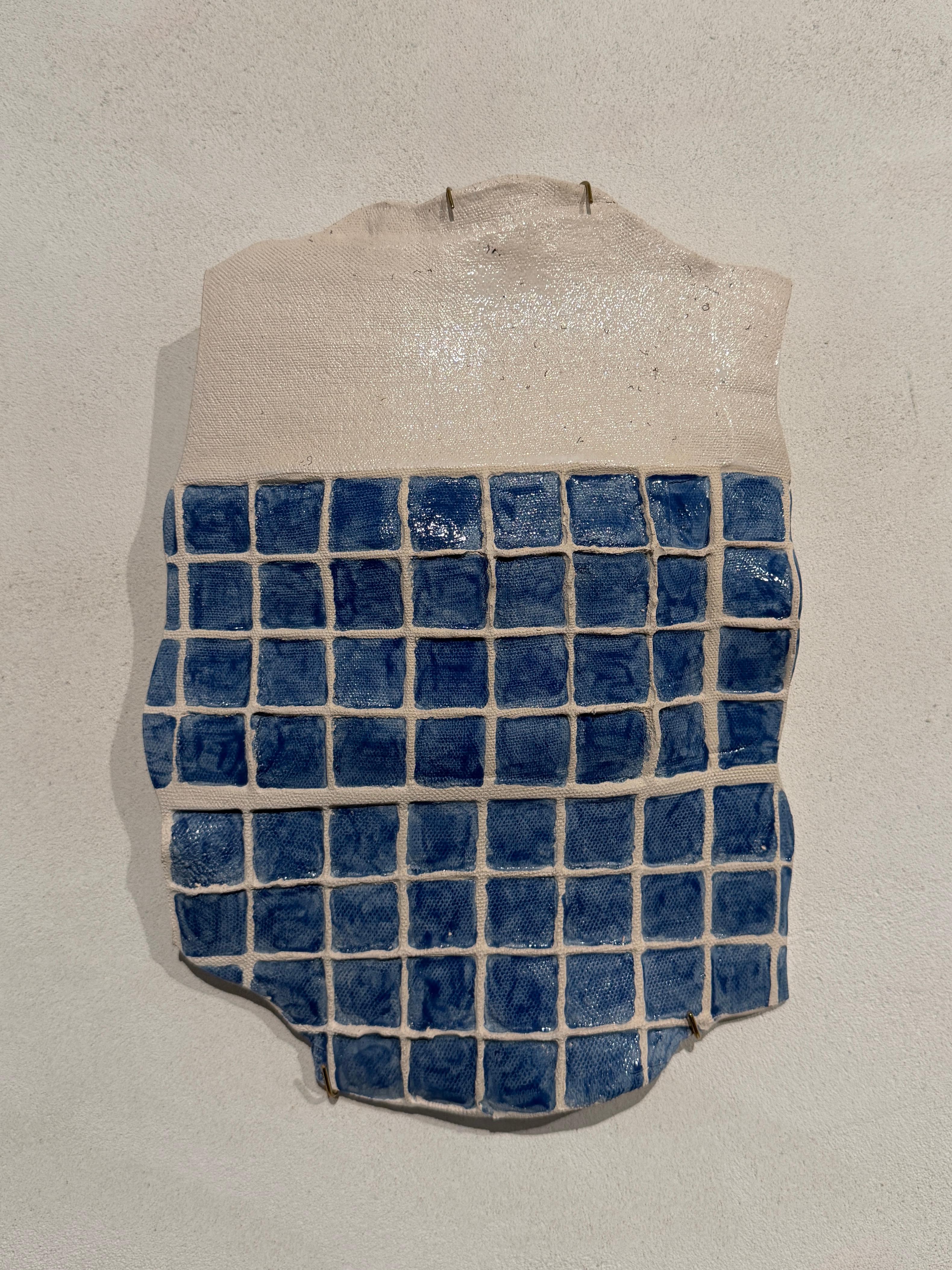 Ceramic wall tile, natural blue pigment with glaze, designer plate, white pool
