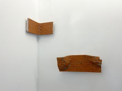 Miniature corner sculpture, ceramic and concrete brick wall, architecture