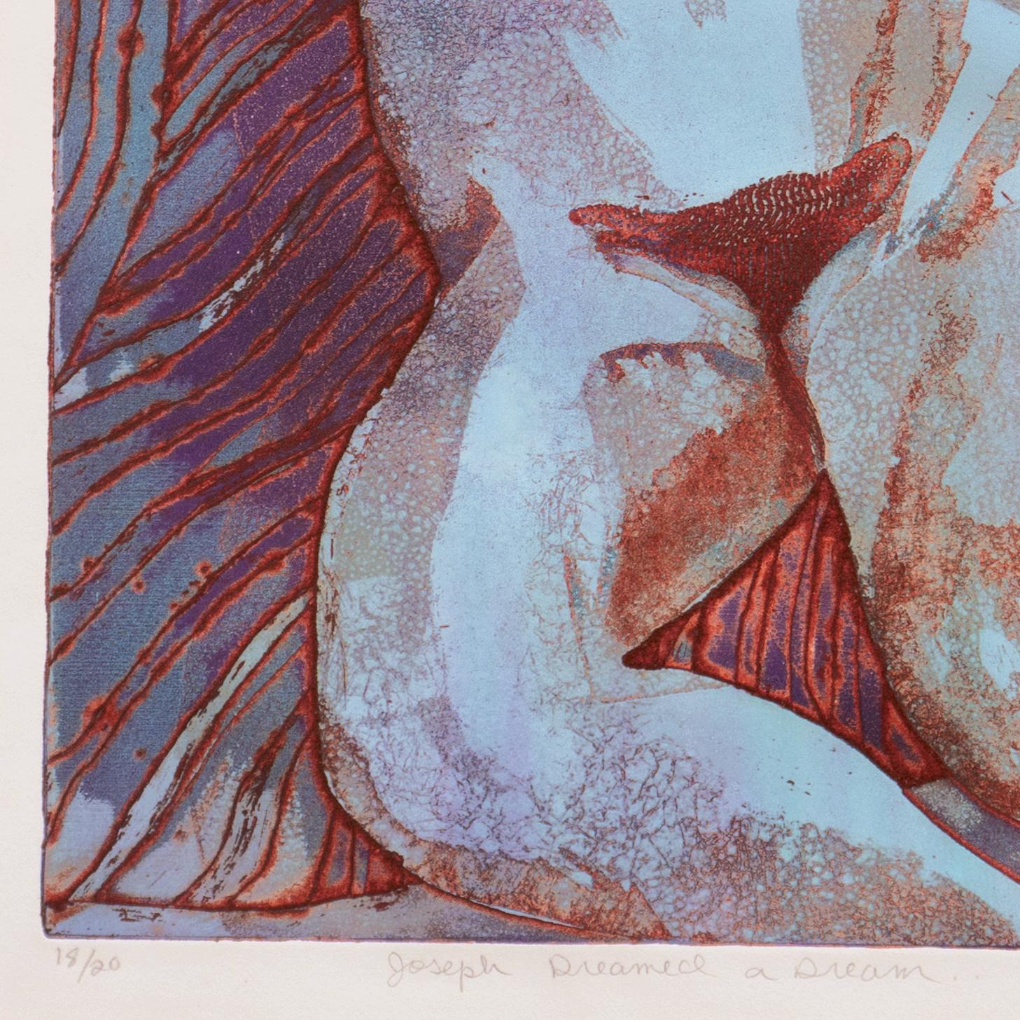 Polychrome etching and sugar-lift aquatint. 
Signed lower right, 'Ruth Weisberg' (American, born 1942) and dated 1967; additionally titled, lower center, 'Joseph Dreamed a Dream' and inscribed, lower left, with number and limitation, '18/20'.
Paper