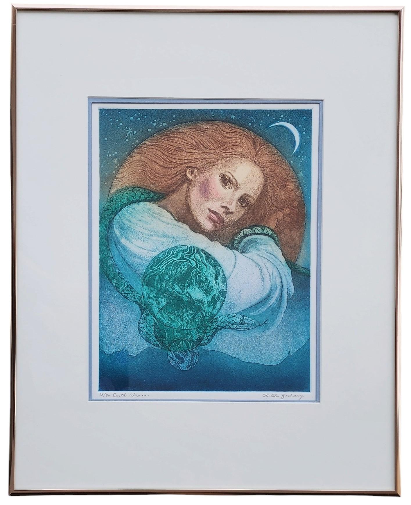 Print di Ruth Zachary - Donna della Terra, Luna Presente, Serpente, Surreale, Insolito , Planetario, Terrestre