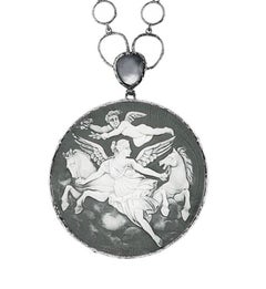 Ruthenium Finish Sterling Silver Guardian Angel and Cherub Cameo Pendant
