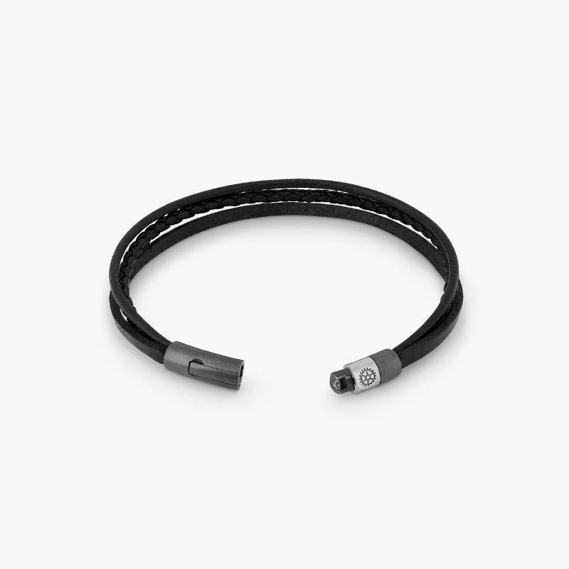 Bracciale Gear Click in argento placcato rutenio con pelle nera, taglia M In condizioni Nuovo in vendita a Fulham business exchange, London