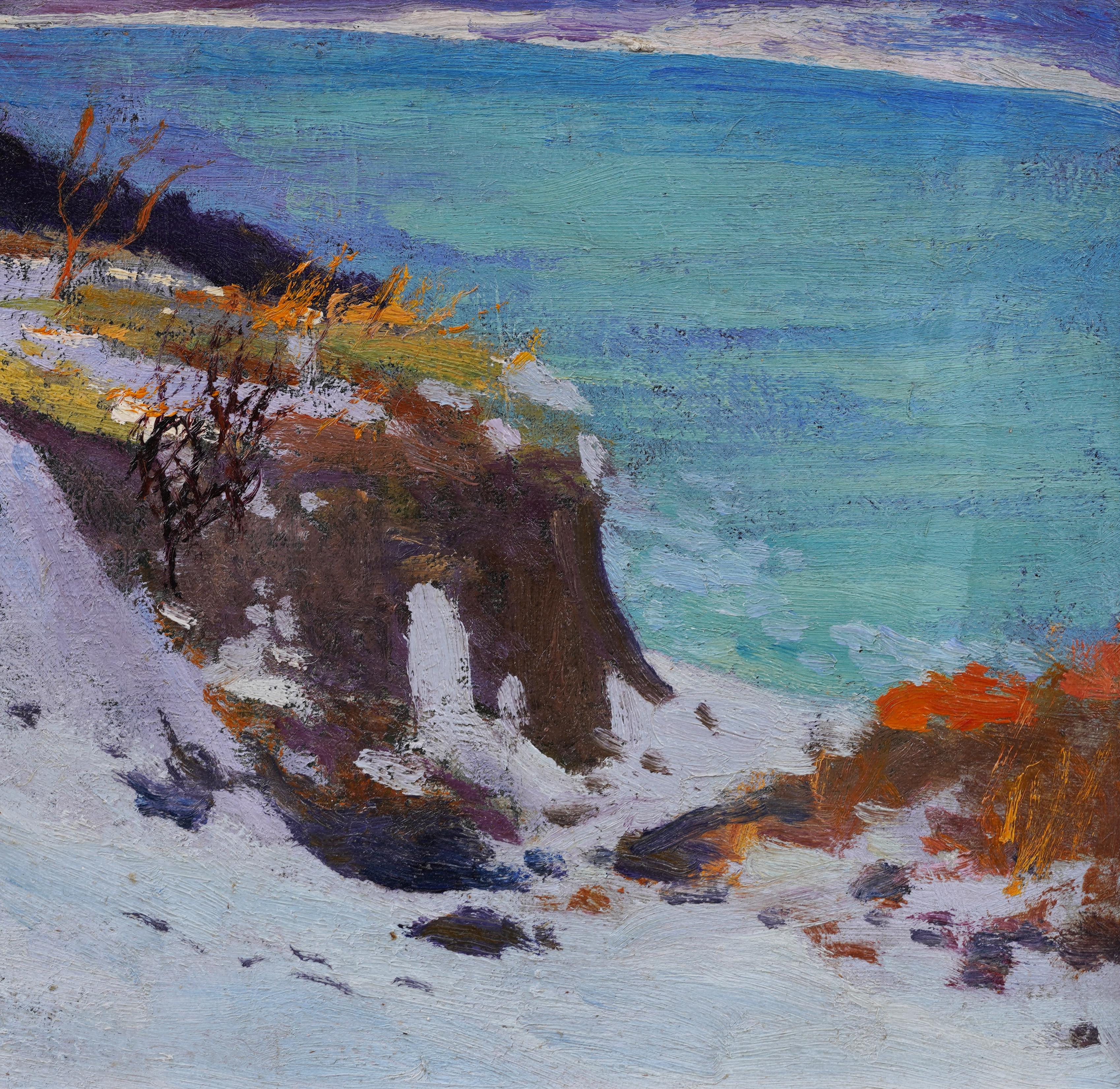 Ancienne peinture d'origine rare d'un paysage d'hiver encadré impressionniste américain en vente 1