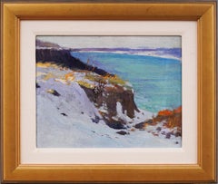 Ancienne peinture d'origine rare d'un paysage d'hiver encadré impressionniste américain