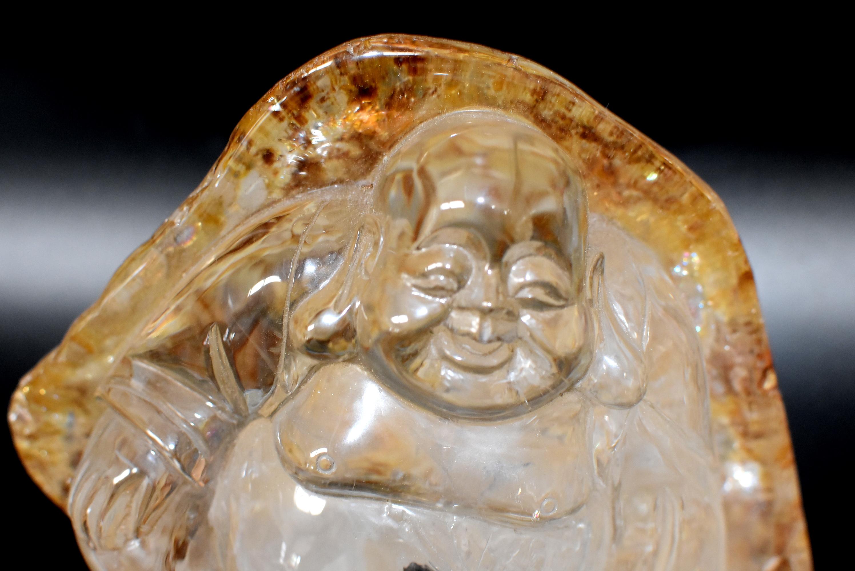 Cristal de roche Rutile d'or Happy Buddha 7 lb en vente 13