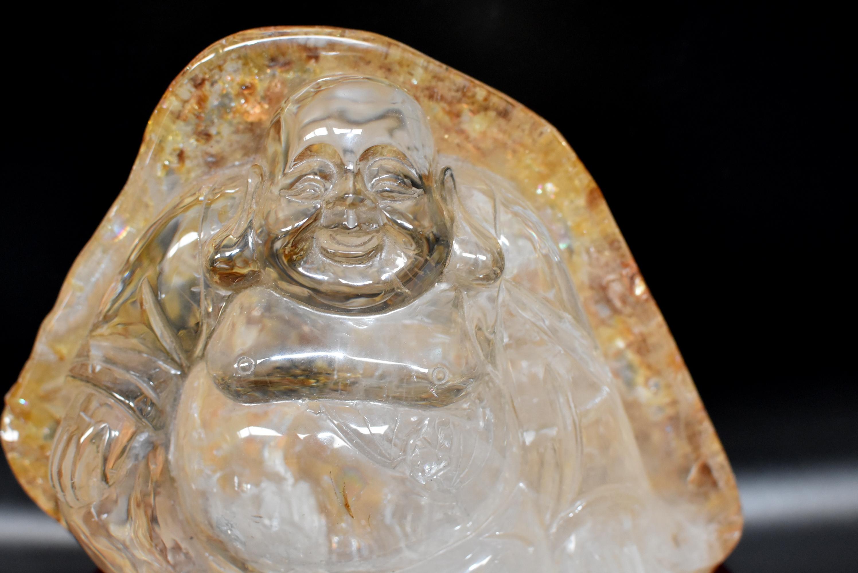 Cristal de roche Rutile d'or Happy Buddha 7 lb en vente 15