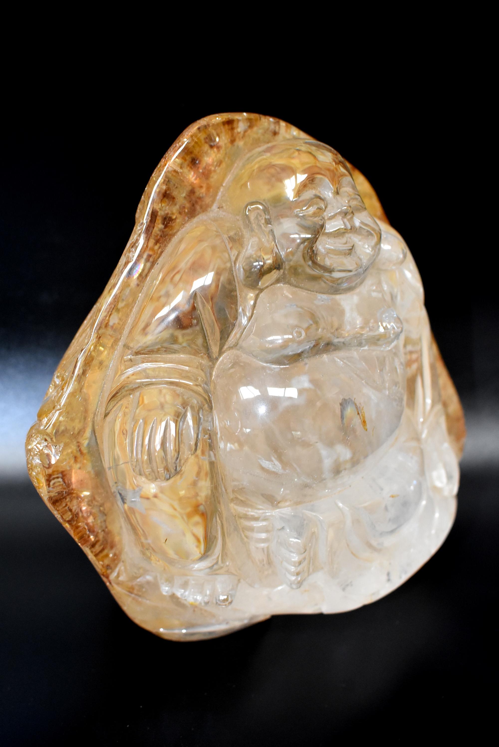 Crystal Happy Buddha Statue, 7 lb In Good Condition For Sale In Somis, CA