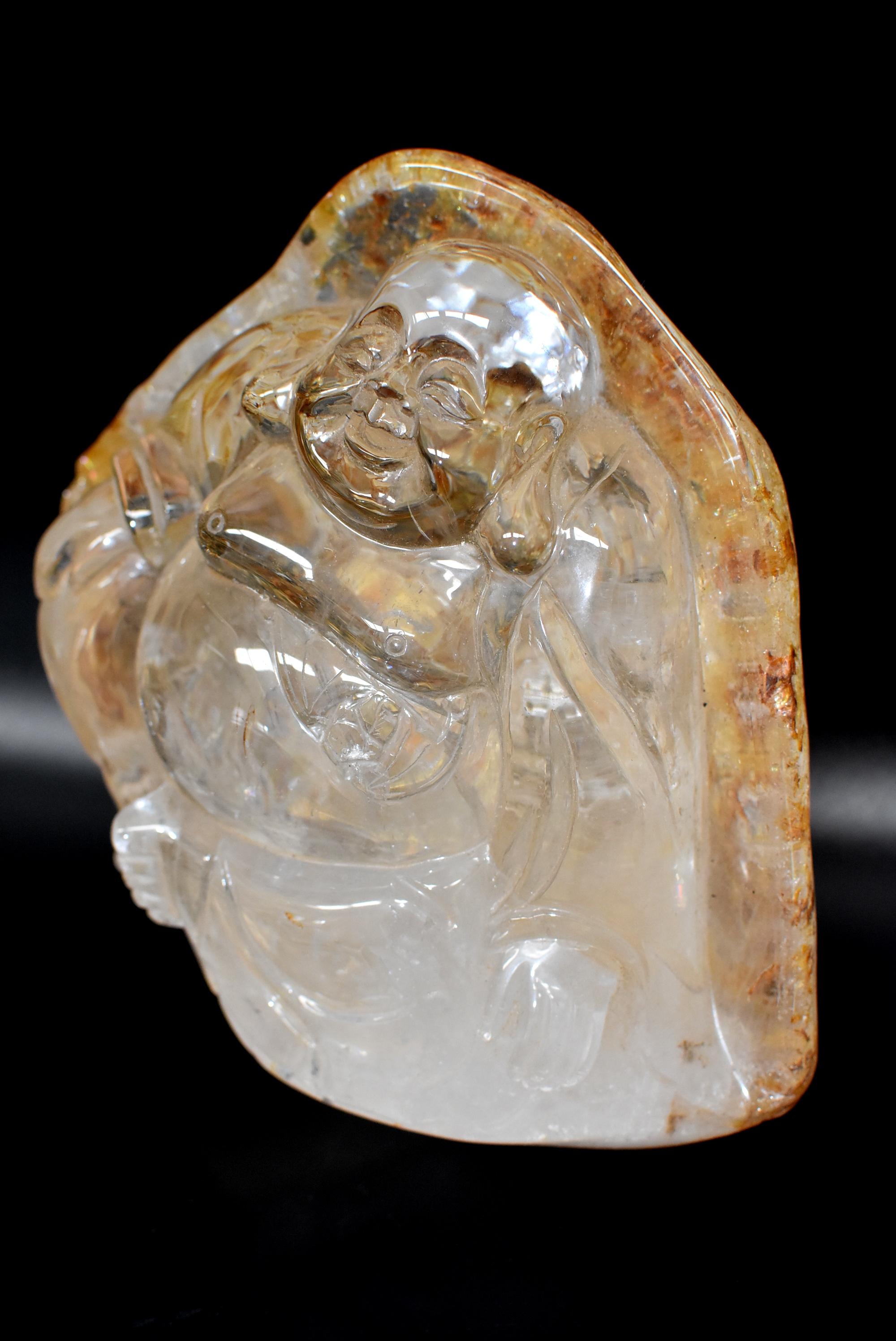 Contemporary Crystal Happy Buddha Statue, 7 lb For Sale