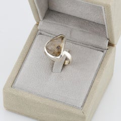 Rutilated faceted quartz silver ring