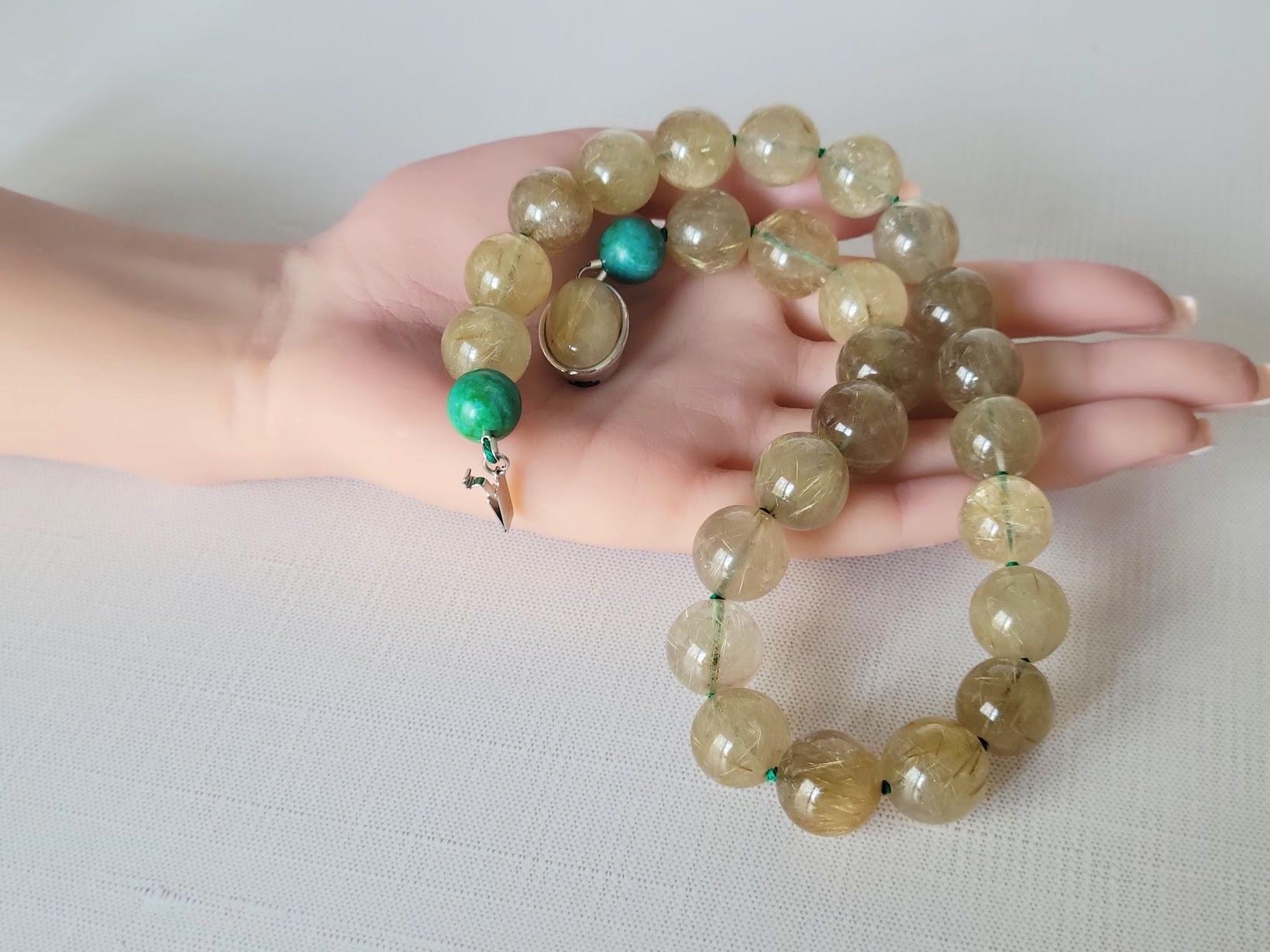 Collana in quarzo oro rutilato e turchese in vendita 7
