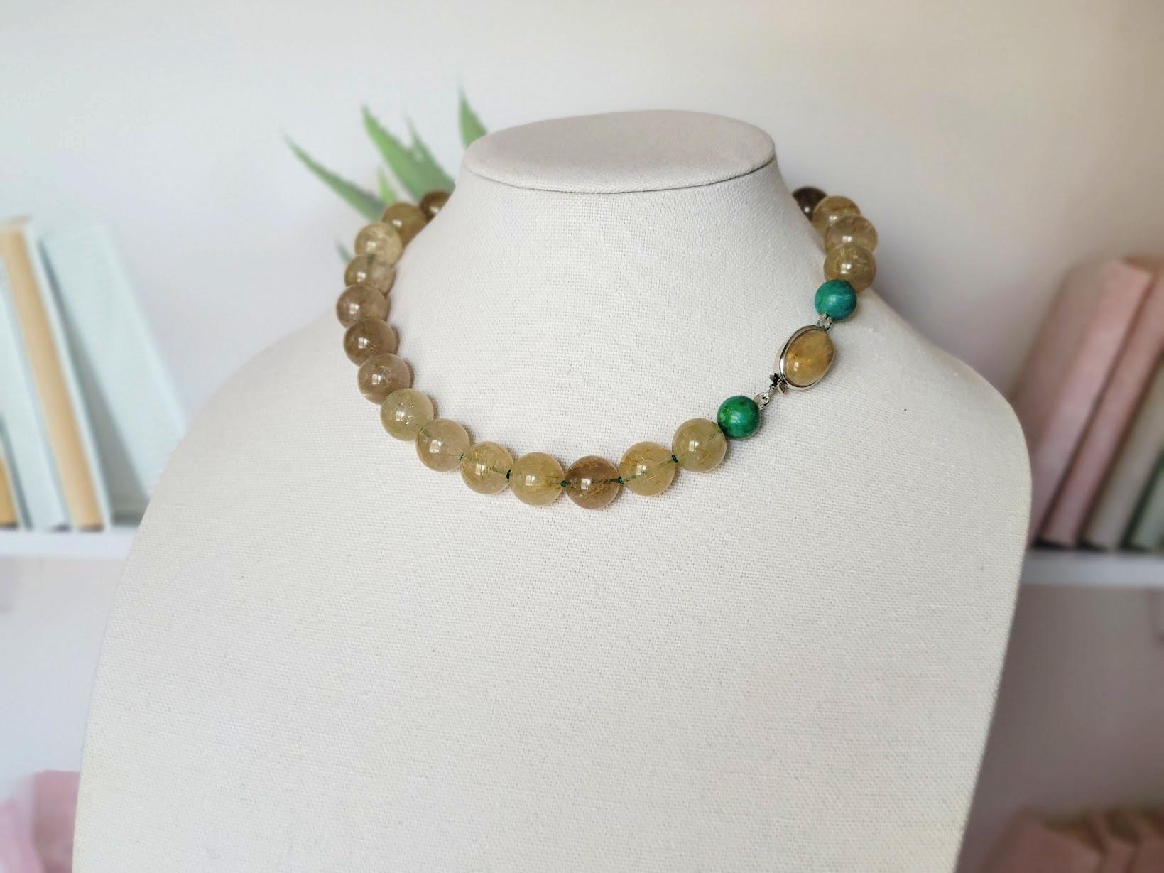 Collana in quarzo oro rutilato e turchese in vendita 4