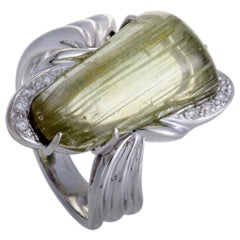 Rutilated Lemon Quartz and Diamond White Gold Ring