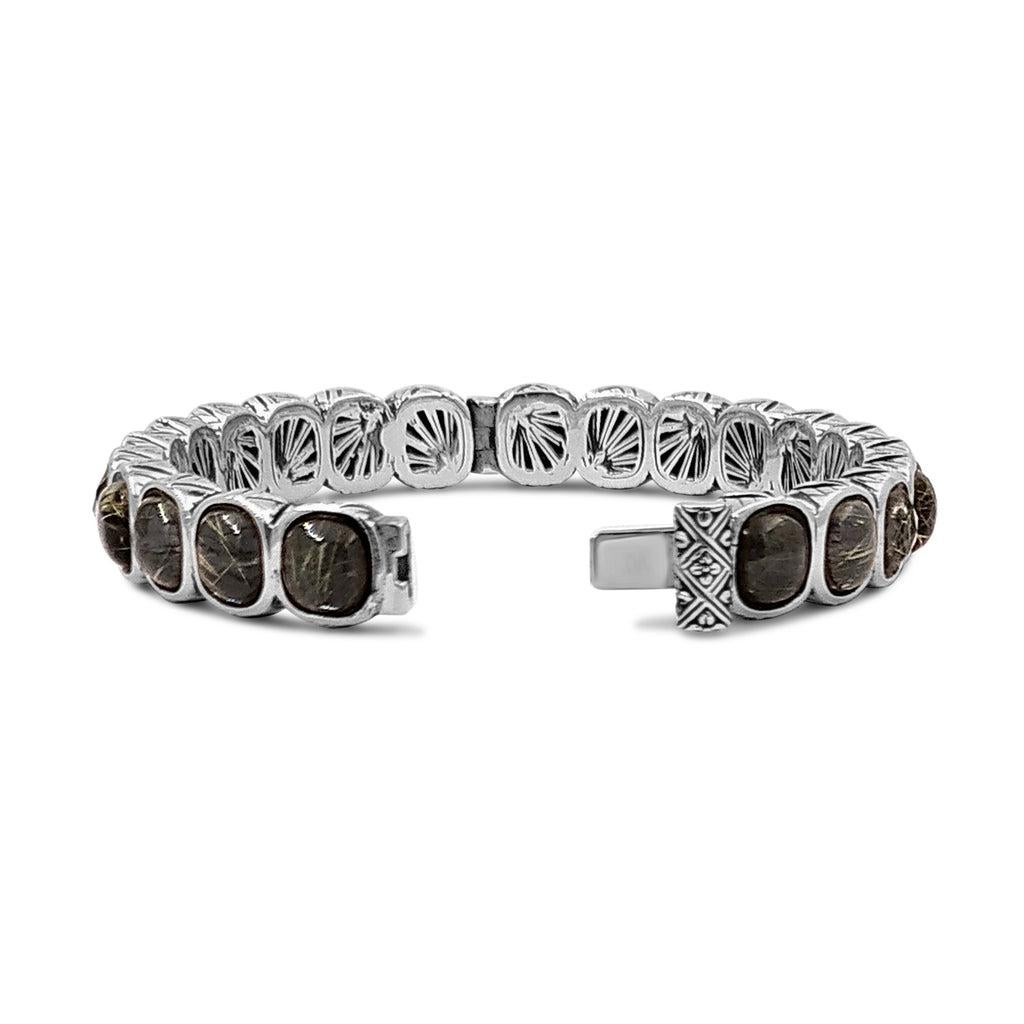 Artigiano Bracciale in quarzo rutilato ed ematite in argento sterling in vendita