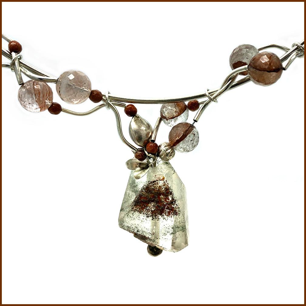 Artisan Rutilated Quartz and Sterling Necklace with Pendant For Sale