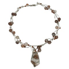 Used Rutilated Quartz and Sterling Necklace with Pendant