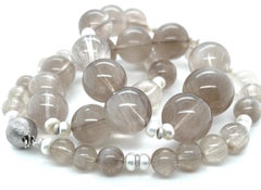 Rutilated Quartz Beaded Necklace with Pearls and White Gold, 24 Inches
