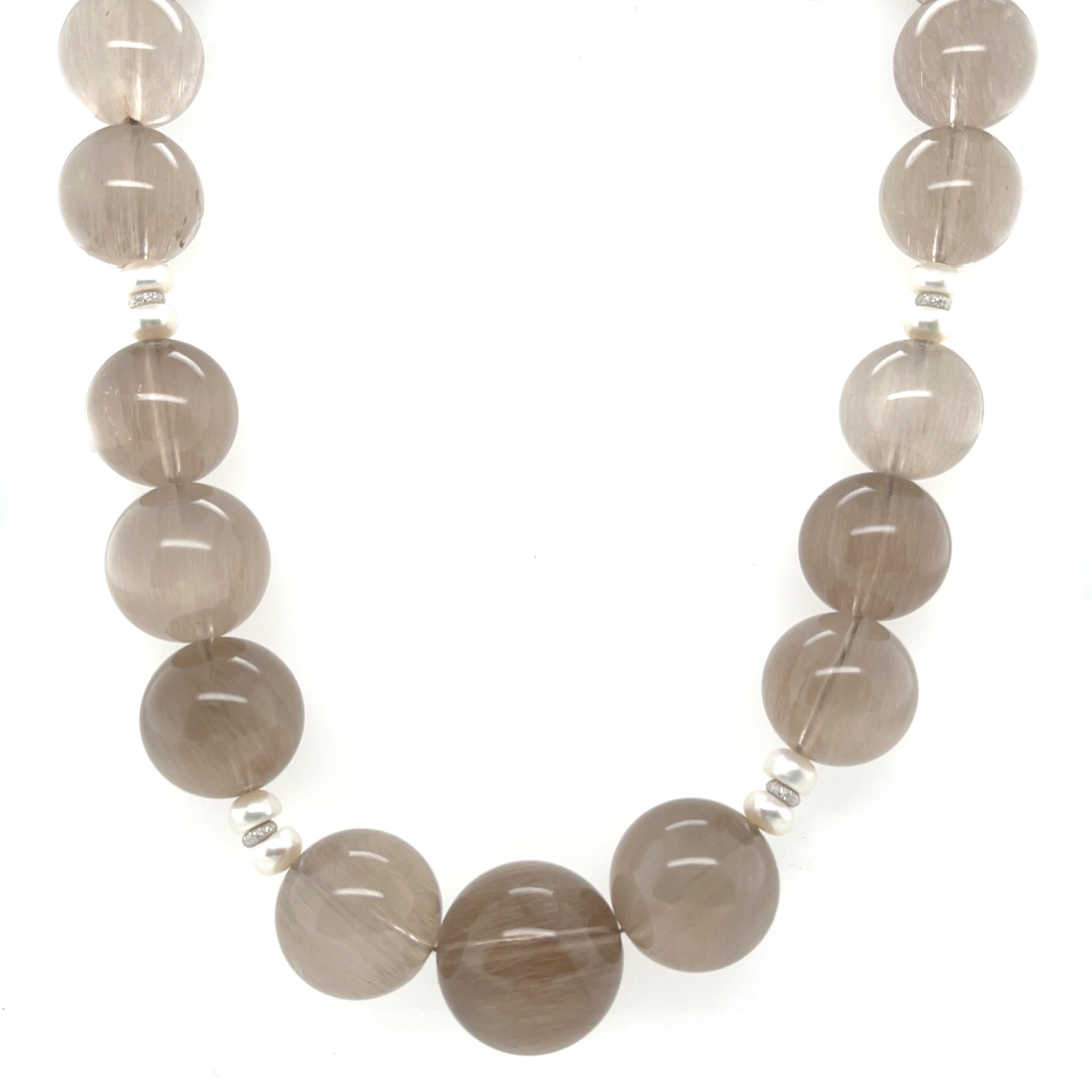 Artisan Collier perlé de quartz rutile avec perles et or blanc, 24 pouces en vente